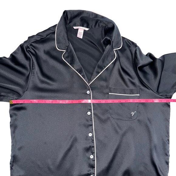 Victorias Secret Black Satin Long Sleeve Button Up Pajama Top Size Large - Picture 7 of 9